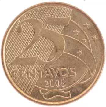 Монета 25 сентаво Бразилии 2008 года Латунь