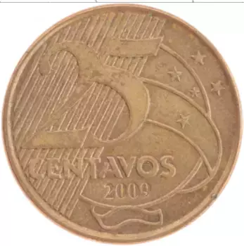 Монета 25 сентаво Бразилии 2009 года Бронза