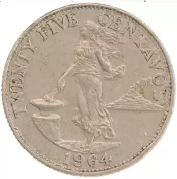 Монета 25 сентаво Филиппин 1964 года Медно-никель