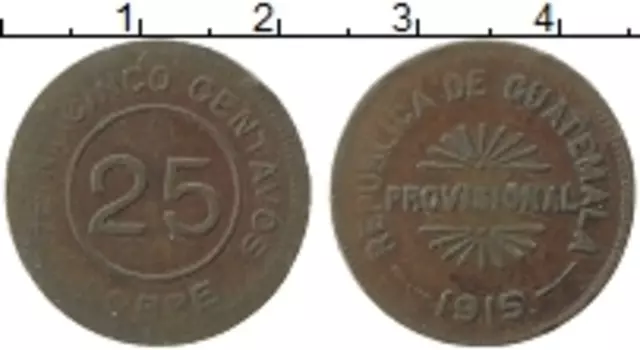 Монета 25 сентаво Гватемалы 1915 года Медь