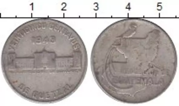 Монета 25 сентаво Гватемалы 1943 года Серебро Здание Правительства
