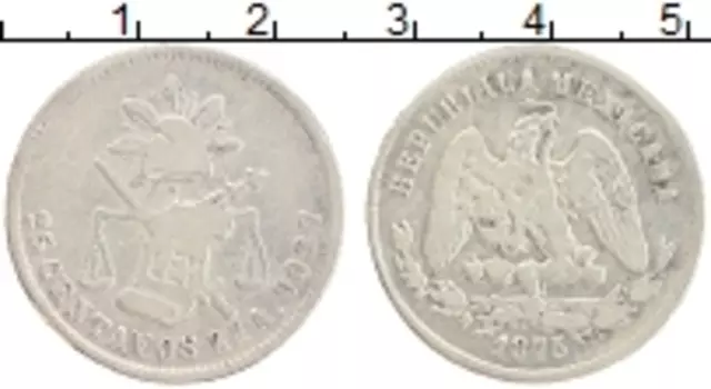 Монета 25 сентаво Мексики 1875 года Серебро
