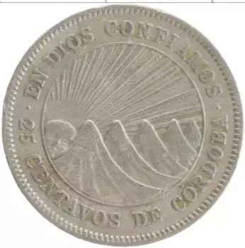 Монета 25 сентаво Никарагуа 1939 года Медно-никель