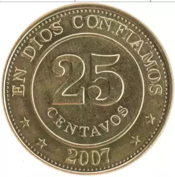 Монета 25 сентаво Никарагуа 2007 года Латунь