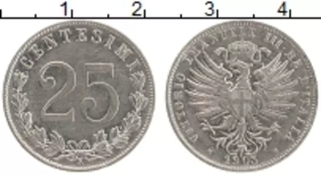 Монета 25 сентесимо Италии 1903 года Медно-никель Витторио Эмануил III