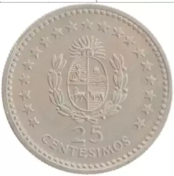 Монета 25 сентесимо Уругвая 1960 года Медно-никель Артигас