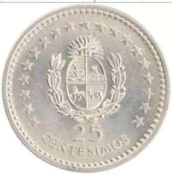 Монета 25 сентесимо Уругвая 1960 года Медно-никель Хосе Артигас