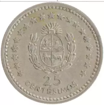 Монета 25 сентесимо Уругвая 1960 года Медно-никель Хосе Хервасио Артигас