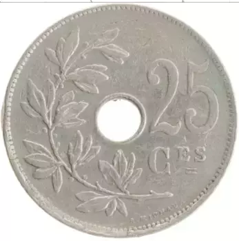 Монета 25 сентим Бельгии 1929 года Медно-никель Альберт I