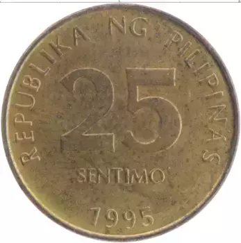 Монета 25 сентим Филиппин 1995 года Латунь Герб