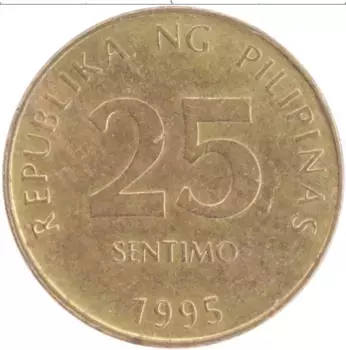 Монета 25 сентим Филиппин 1995 года Латунь