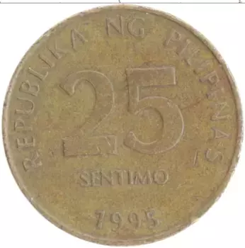 Монета 25 сентим Филиппин 1995 года Латунь