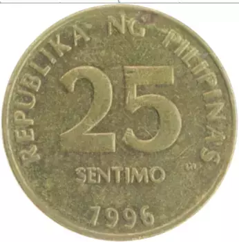 Монета 25 сентим Филиппин 1996 года Латунь