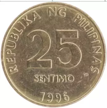 Монета 25 сентим Филиппин 1996 года Латунь