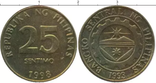 Монета 25 сентим Филиппин 1998 года Латунь