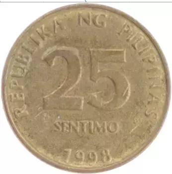 Монета 25 сентим Филиппин 1998 года Латунь