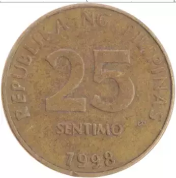 Монета 25 сентим Филиппин 1998 года Латунь