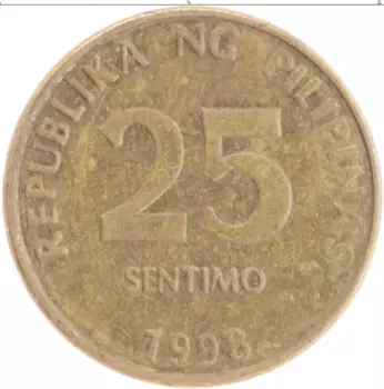 Монета 25 сентим Филиппин 1998 года Латунь