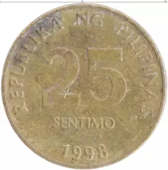 Монета 25 сентим Филиппин 1998 года Латунь
