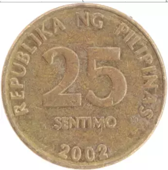 Монета 25 сентим Филиппин 2002 года Латунь
