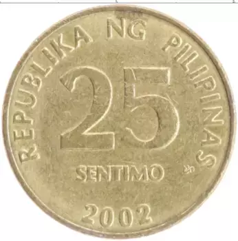 Монета 25 сентим Филиппин 2002 года Латунь