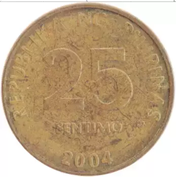 Монета 25 сентим Филиппин 2004 года Латунь Герб