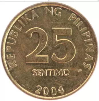 Монета 25 сентим Филиппин 2004 года Латунь