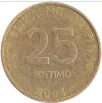 Монета 25 сентим Филиппин 2004 года Латунь