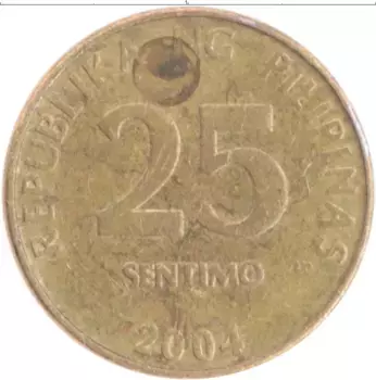 Монета 25 сентим Филиппин 2004 года Латунь
