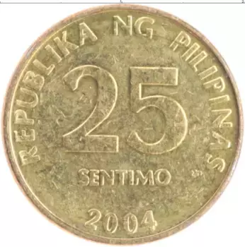 Монета 25 сентим Филиппин 2004 года Латунь