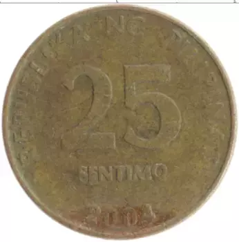 Монета 25 сентим Филиппин 2004 года Латунь