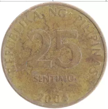 Монета 25 сентим Филиппин 2004 года Латунь