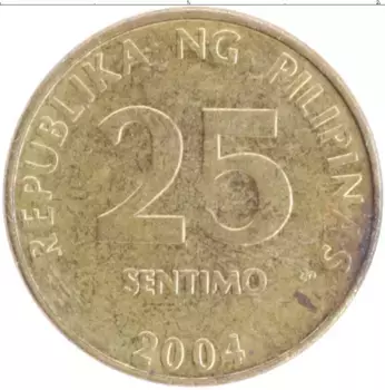 Монета 25 сентим Филиппин 2004 года Латунь