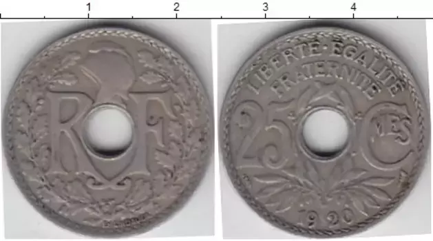 Монета 25 сентим Франции 1928 года Медно-никель *
