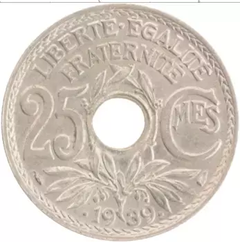 Монета 25 сентим Франции 1939 года Медно-никель