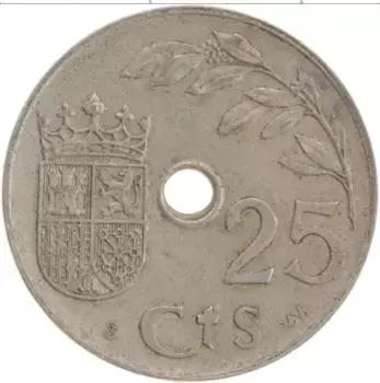 Монета 25 сентим Испании 1937 года Медно-никель