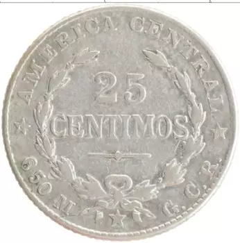 Монета 25 сентим Коста-Рики 1924 года Серебро