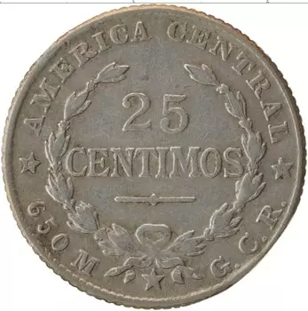 Монета 25 сентим Коста-Рики 1924 года Серебро Герб