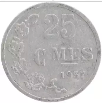 Монета 25 сентим Люксембурга 1957 года Алюминий