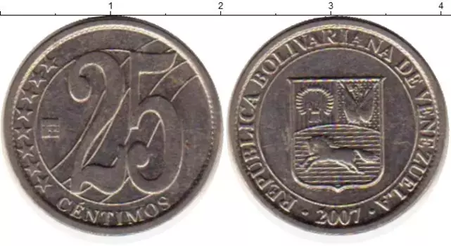 Монета 25 сентим Венесуэлы 2007 года Медно-никель Герб Венесуэлы