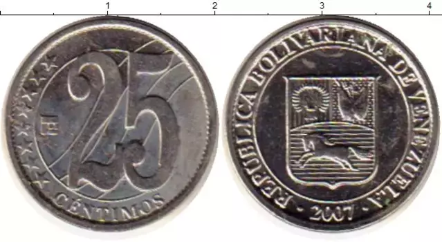 Монета 25 сентим Венесуэлы 2007 года Медно-никель Герб Венесуэлы