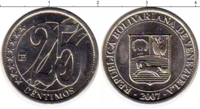Монета 25 сентим Венесуэлы 2007 года Медно-никель Герб Венесуэлы