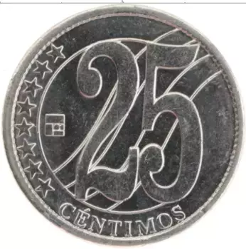 Монета 25 сентим Венесуэлы 2007 года Медно-никель