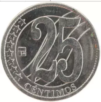 Монета 25 сентим Венесуэлы 2007 года Медно-никель
