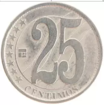 Монета 25 сентим Венесуэлы 2007 года Медно-никель