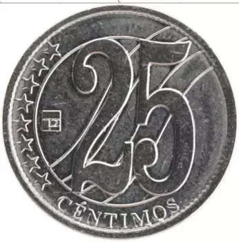 Монета 25 сентим Венесуэлы 2007 года Медно-никель