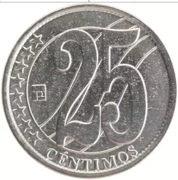 Монета 25 сентим Венесуэлы 2007 года Медно-никель