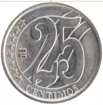 Монета 25 сентим Венесуэлы 2007 года Сталь