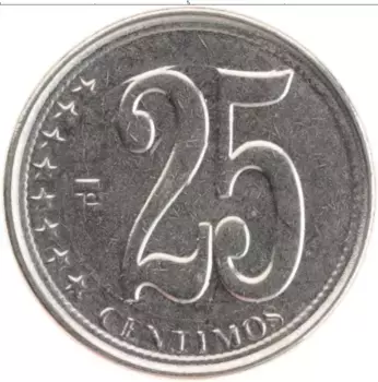 Монета 25 сентим Венесуэлы 2009 года Медно-никель