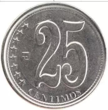 Монета 25 сентим Венесуэлы 2009 года Медно-никель